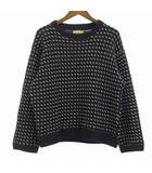 50s 60s バーズアイニット セーター 筆記体ロゴ 紺 ネイビー L