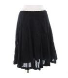 ラルフローレン RALPH LAUREN フレアスカート ギャザー ひざ丈 麻 リネン 4 紺 ネイビー /GV