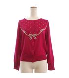 シェリーラファム Cherir la femme フランシュリッペ franche lippee 美品 カーディガン ニット ビーズ装飾 リボン 長袖 クルーネック M ピンク系