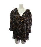 ローレンラルフローレン LAUREN RALPH LAUREN シャツ ブラウス 花柄 フリル 7部袖 ネイビー S