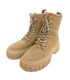 ノーネーム NO NAME スエードレースアップブーツ ショート 厚底 38 ベージュ