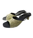 グッチ GUCCI サンダル シューズ ローヒール メタリック ゴールドカラー ブラック 35C 22cm