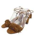 アクアズーラ AQUAZZURA Wild Thing サンダル シューズ 編み上げ スエード タッセル フリンジ 38 茶 ブラウン ■TC