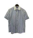 シャツ 半袖 ストライプ クレリックカラー ブルー L