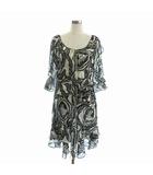 ダイアンフォンファステンバーグ DIANE von FURSTENBERG ワンピース 五分袖 ひざ丈 フリル シルク ウエスト紐付き 総柄 416-143106 黒 ブラック 4