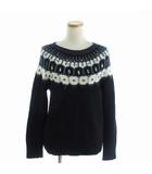 ニット セーター 長袖 ビジュー クルーネック 紺 ネイビー M