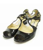 ジミーチュウ JIMMY CHOO サンダル ストラップ オープントゥ エナメル 黒 ブラック 36 ☆AA★