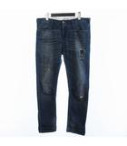 アルマーニ ジーンズ ARMANI JEANS デニムパンツ ジーンズ ジップフライ エンブレム ダメージ加工 青 ブルー W33L32