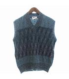 UOMO ニットベスト Vネック 総柄 モヘヤ混 青系 ☆AA★