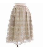 フォクシー FOXEY フレアスカート ひざ丈 リネン混 総柄 40 ベージュ