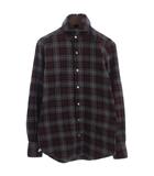 フィナモレ finamore コットン チェックシャツ 長袖 ホリゾンタルカラー ワインレッド グレー系 37