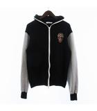  ウザリス USUALIS パーカー ジャケット フルジップ 裏毛 装飾 ドクロ 黒 ブラック グレー M