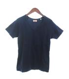 Tシャツ カットソー 半袖 Vネック 袖ロゴ 刺繍 コットン 紺 ネイビー 3