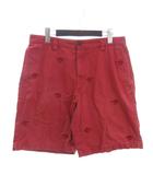 チャップス CHAPS ショートパンツ ハーフ 刺繍 ジッパーフライ コットン 赤 レッド 32