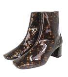 ステュディオス STUDIOUS スクエアトゥミドルブーツ エナメル チャンキーヒール 茶 ブラウン 2