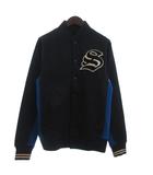 ステューシー STUSSY AUTHENTIC GEAR Tribe Varsity Jacket スタジャン ジャケット 長袖 ワッペン バックプリント コットン 黒 ブラック 青 ブルー S