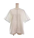 シクラス CYCLAS ノーカラーシャツ  ブラウス 半袖 コットン 白 ホワイト 34