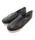 スニーカー スリッポン 厚底 レザー 黒 ブラック /KR