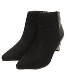 インディヴィ INDIVI 美品 ブーツ ショート サイドジップ アーモンドトゥ ヒール 黒 ブラック 25.0㎝