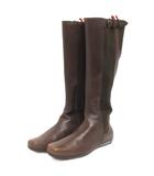 バリー BALLY ロングブーツ ベルト ローヒール サイドゴア レザー 茶 ブラウン 7.5