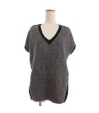 アツロウタヤマ ATSURO TAYAMA タグ付き カットソー ニット 切替 フレンチスリーブ 半袖 千鳥格子柄 Vネック 38 黒 グレー