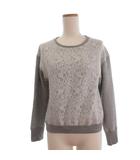 ランバンオンブルー LANVIN en Bleu カットソー スウェット バックジップ レース 長袖 クルーネック 38 グレー