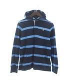 ポロ ラルフローレン POLO RALPH LAUREN ポロシャツ カットソー 長袖 フード 鹿の子 ボーダー ロゴ 刺繍 コットン 青 ブルー M