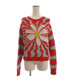 ザラ ZARA フローラル ジャガード ニット セーター 長袖 赤 レッド系 S