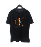 Tシャツ カットソー 半袖 ロゴ レインボーカラー 黒 ブラック XL