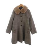 メゾピアノ mezzo piano スペシャリー コート ミドル丈 フェイクファー リボン グレンチェック グレー系 S