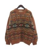 メンズメルローズ MEN'S MELROSE ニット セーター 長袖 厚手 総柄 ウール オレンジ