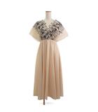 エイミーイストワール eimy istoire タグ付き エンブロイダリーカシュクールワンピース ロング丈 フレンチスリーブ 刺繍 花 ベージュ F■FF