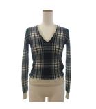 ラルフローレン RALPH LAUREN ニット セーター 長袖 Vネック カシミヤ チェック 白 緑 グリーン ホワイト M ■FF