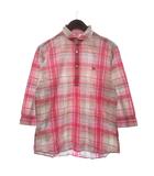 バーバリーブラックレーベル BURBERRY BLACK LABEL シャツ 七分袖 リネン チェック ピンク 2 ■FF