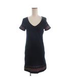 シーバイクロエ SEE BY CHLOE ワンピース ひざ丈 半袖 プリント 黒 ブラック 38■FF