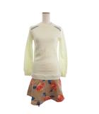 チェスティ Chesty ドッキングワンピース ニット ビジュー 長袖 ひざ丈 白 ベージュ ホワイト 0  ■TC