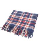 ラルフローレン RALPH LAUREN マフラー ストール フリンジ チェック ウール ロゴ刺繍 ポニー 紺 ネイビー 小物 ■GY35