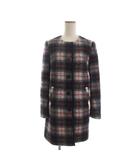 アンタイトル UNTITLED ノーカラーコート ミドル丈 チェック ウール 赤 レッド グレー 2
