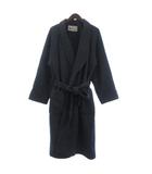 アクアスキュータム AQUASCUTUM コート ガウン ヘリンボーン柄 ロング ショールカラー カシミヤ混 M 紺 ネイビー