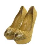 セルジオロッシ Sergio rossi ハイヒール パンプス オープントゥ スエード ピンヒール 黃 イエロー 36.5 23cm ■TC