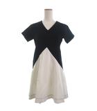 ヨーコチャン YOKO CHAN ワンピース バイカラー 半袖 YCD-115-164 ミニ フレア 36 白 ホワイト 黒 ブラック ■TC