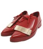 マルニ MARNI レースアップシューズ メタルプレート ポインテッドトゥ レザー 赤 レッド 38 ■TC