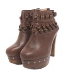 3.1 フィリップリム 3.1 phillip lim Tom Tom Knotted Clog Bootie ブーティ ヒール ギャザー レザー SHFO-0443 茶 ブラウン 37 ■TC