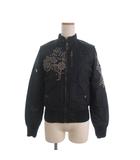 ディーゼル DIESEL ナイロンジャケット ブルゾン 長袖 中綿 ジップアップ 花柄 刺繍 黒 ブラック S