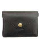 セリーヌ CELINE コンパクトウォレット 財布 三つ折り 小銭入れ お札入れ ロゴ レザー 黒 ブラック ☆AA★ ■GY35