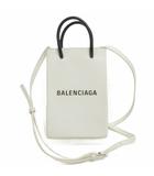 バレンシアガ BALENCIAGA ショッピングフォン ショルダーバッグ ミニトート 斜め掛け ロゴ プリント レザー 白 ホワイト 鞄