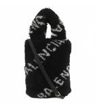 バレンシアガ BALENCIAGA 美品 エブリデイ フォンホルダーバッグ ショルダー ハンド 2WAY フェイクファー ロゴ 596564 黒 ブラック 鞄