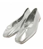 ザラ ZARA 美品 バレエシューズ フラット リボン シルバーカラー 36 ■OOM