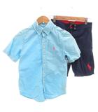 ポロ ラルフローレン POLO RALPH LAUREN 2点 セット セットアップ ボタンダウンシャツ ショートパンツ ポニー刺繍 半袖 S 水色 ライトブルー 紺 ネイビー /FF