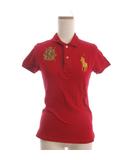 ポロシャツ カットソー 半袖 刺繍 鹿の子 赤 レッド M ■GY35